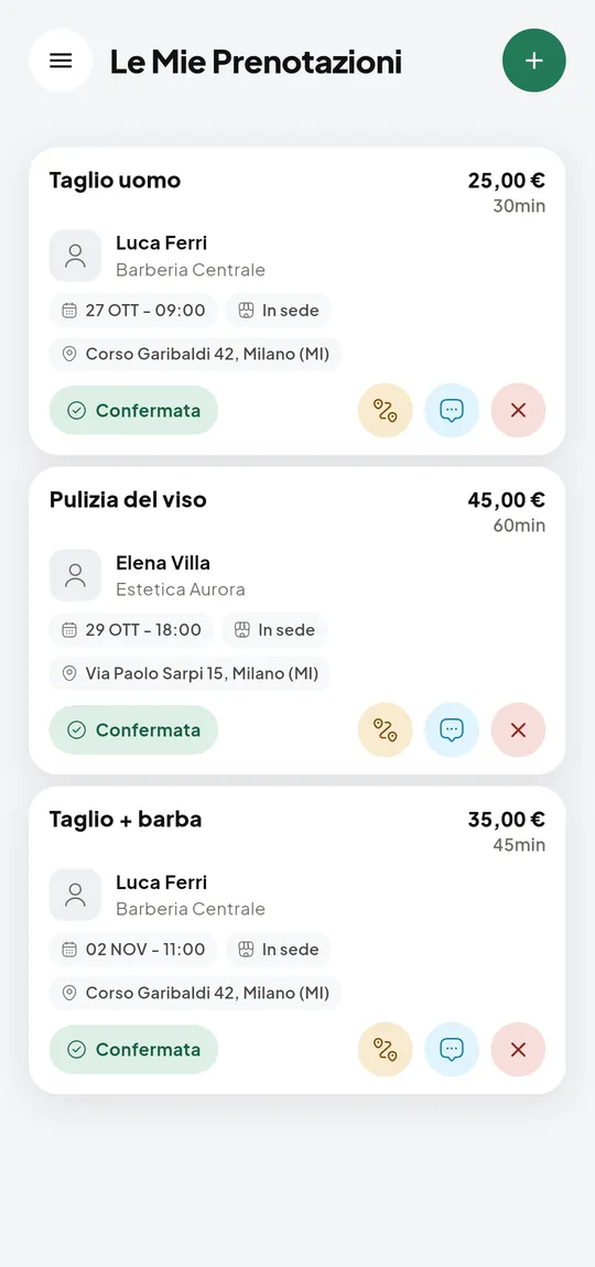 Le prenotazioni del cliente nell'app Prenoty